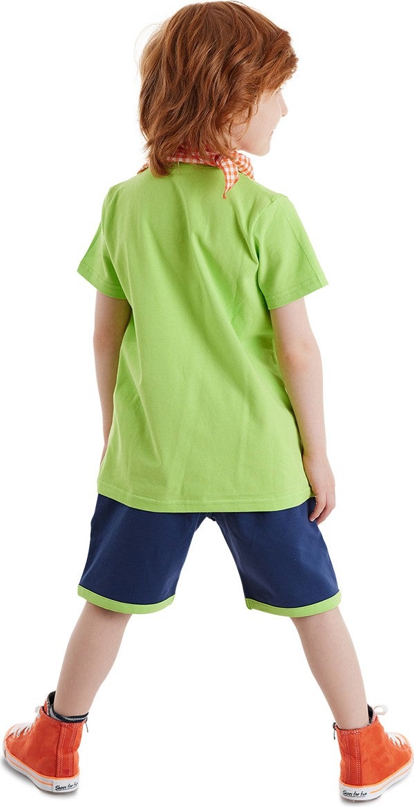 Denokids 3d Green Pirate Kids T-shirt Shorts Bandana Set  - Image 3