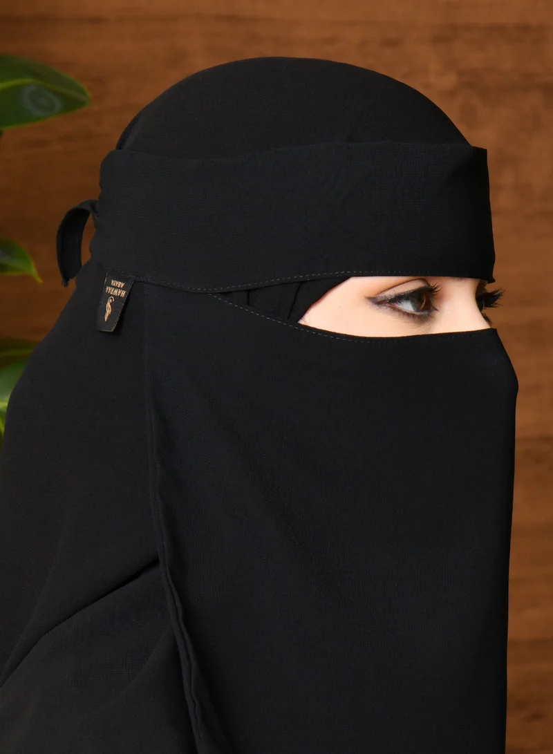 عبايات حوراء نقاب مدروز طويل مع ربطة بلوقو