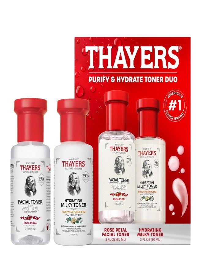 Thayers Purify & Hydrate Skin Care Set, Includes Rose Petal Facial Toner to Reduce Pores and Hydrating Milky Toner for 48H Hydration, 1 Skin Care Kit - Image 1