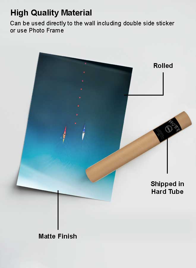 LOWHA Poster Painting Art With Four Separate Pieces Of Double-Sided Stickers Boat Rowers Top View Image For Home Bedroom Living Room And Office Decor  - Image 2