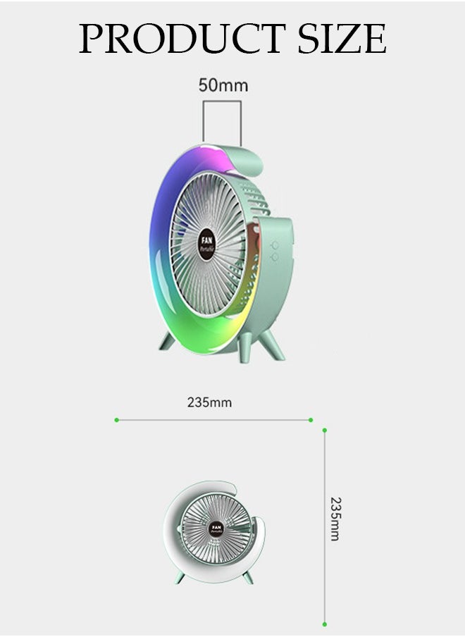 DUNISO مروحة مكتب متعددة الوظائف، مروحة تعمل بالبطارية قابلة لإعادة الشحن مع ضوء LED، مروحة USB هادئة، مروحة طاولة تدور 180 درجة، تنظيم 3 سرعات للمنزل، المكتب، السفر، التخييم، الهواء الطلق، مروحة داخلية  - Image 2