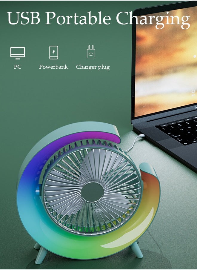 DUNISO مروحة مكتب متعددة الوظائف، مروحة تعمل بالبطارية قابلة لإعادة الشحن مع ضوء LED، مروحة USB هادئة، مروحة طاولة تدور 180 درجة، تنظيم 3 سرعات للمنزل، المكتب، السفر، التخييم، الهواء الطلق، مروحة داخلية  - Image 3