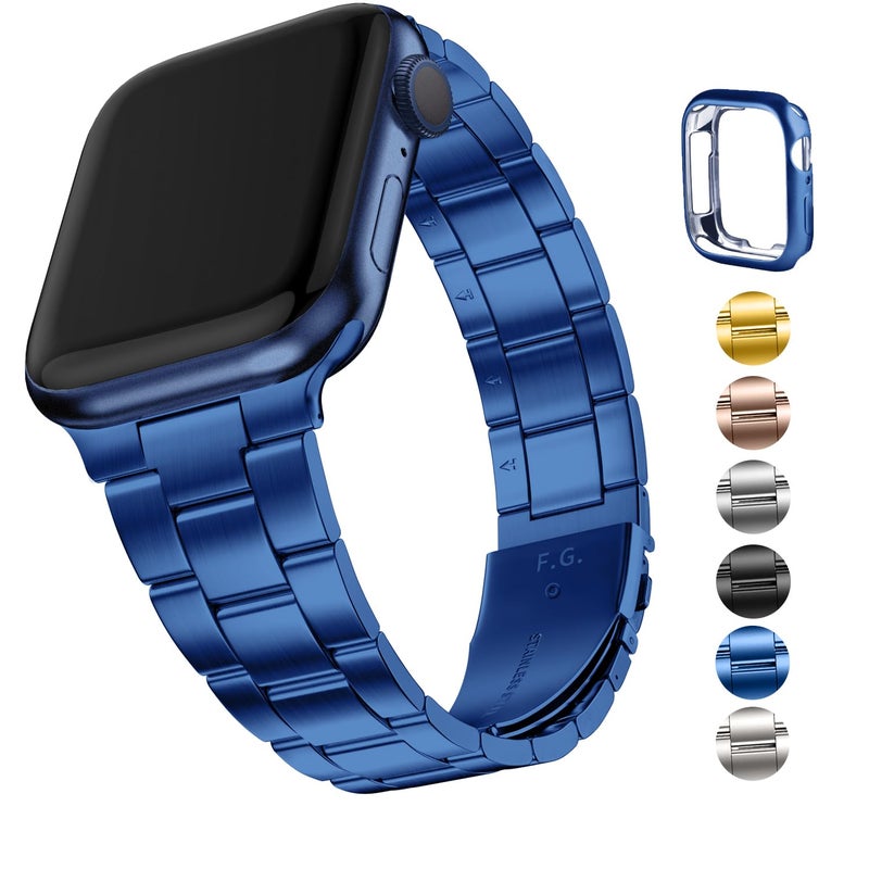 Fullmosa No Tools Needed Compatible with Apple Watch Bands for Women Men 41mm 40mm 38mm, Metal Strap with Case for iWatch Series 9 8 7 6 5 4 3 2 1 SE3/2/1, Blue - Image 1