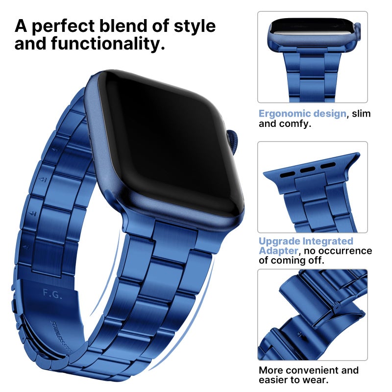 Fullmosa No Tools Needed Compatible with Apple Watch Bands for Women Men 41mm 40mm 38mm, Metal Strap with Case for iWatch Series 9 8 7 6 5 4 3 2 1 SE3/2/1, Blue - Image 3
