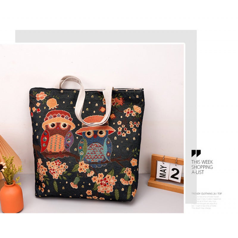 New Double-Sided Gold Jacquard Embroidered Rabbit Elephant Peacock Shoulder Bag Ethnic Style Portable Commuter Bag - Image 1