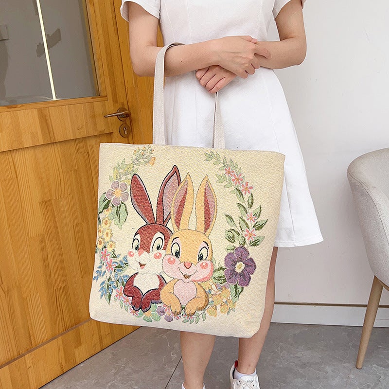 New Double-Sided Gold Jacquard Embroidered Rabbit Elephant Peacock Shoulder Bag Ethnic Style Portable Commuter Bag - Image 2