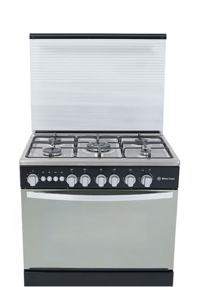 WhitePoint Gas stove, 5 burners, 60/90, black, stainless steel surface, 2 safety switches for oven and grill, WPGC9060BXTF, for oven and grill, from White Point Al-Abd  - Image 1