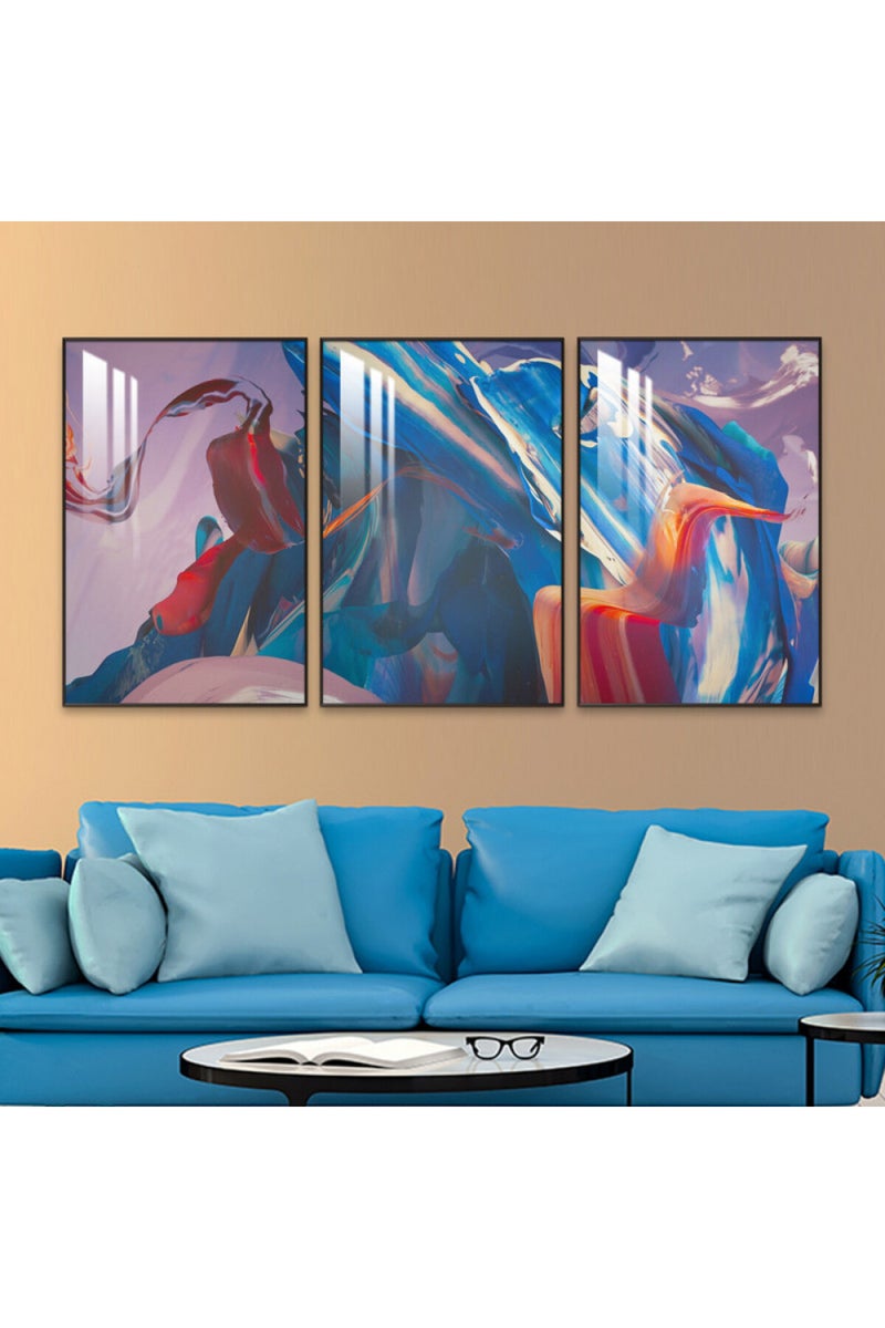 Marktna Three wooden wall painting with a frame and a clear acrylic layer - Image 1