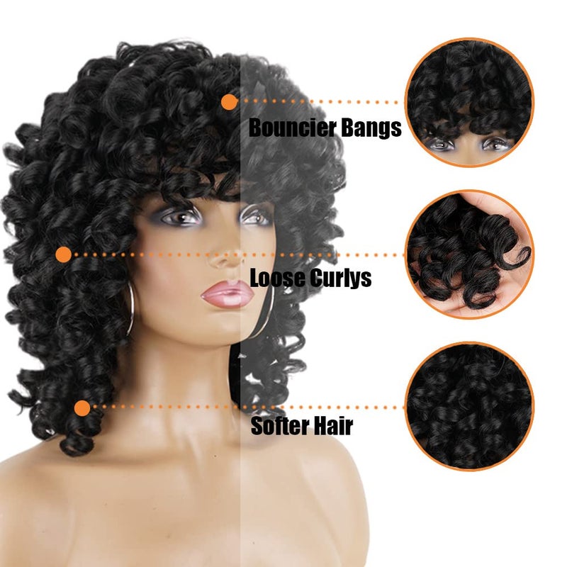 PHOENIXFLY Black Curly Wigs for Black Women Short Curly Wigs for Women Curly Synthetic Hair Heat Resistant Hair Replacement with Wig Caps (Black) - Image 5