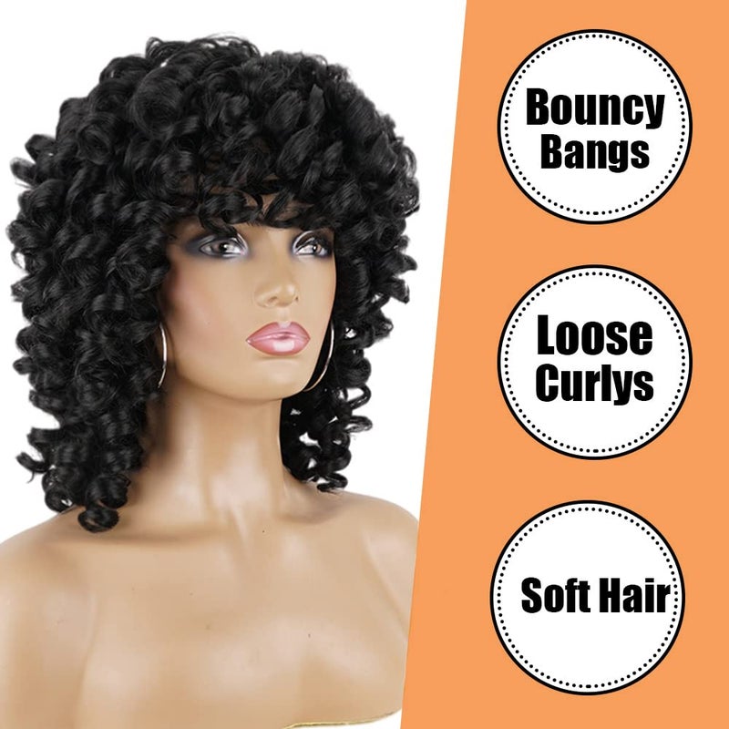 PHOENIXFLY Black Curly Wigs for Black Women Short Curly Wigs for Women Curly Synthetic Hair Heat Resistant Hair Replacement with Wig Caps (Black) - Image 3