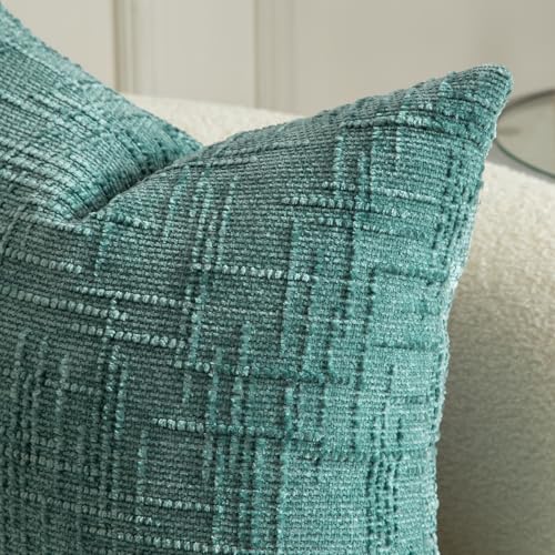 MANDIOO Pack of 2 Soft Chenille Textured Throw Pillow Covers Lumbar Accent Solid Decorative Cushion Cover Cozy Farmhouse Pillow Case for Couch Sofa Bed Living Room 12x20 Inch Teal - Image 3