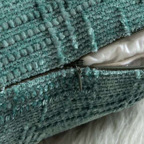 MANDIOO Pack of 2 Soft Chenille Textured Throw Pillow Covers Lumbar Accent Solid Decorative Cushion Cover Cozy Farmhouse Pillow Case for Couch Sofa Bed Living Room 12x20 Inch Teal - Image 4