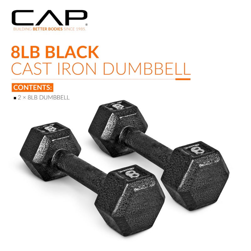 CAP Barbell Cast Iron Hex Dumbbell Weights (Pair), Black, 8 lb - Image 2