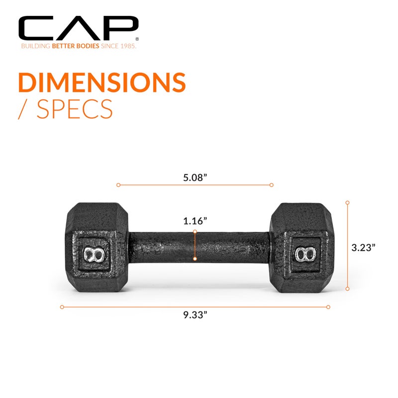 CAP Barbell Cast Iron Hex Dumbbell Weights (Pair), Black, 8 lb - Image 4