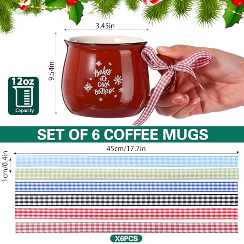 Sawysine Christmas Coffee Mugs Set of 6 12 oz Ceramic Mug Gift Holiday Hot Cocoa for Family Mom Woman Friend Farmhouse Colorful Style - Image 3