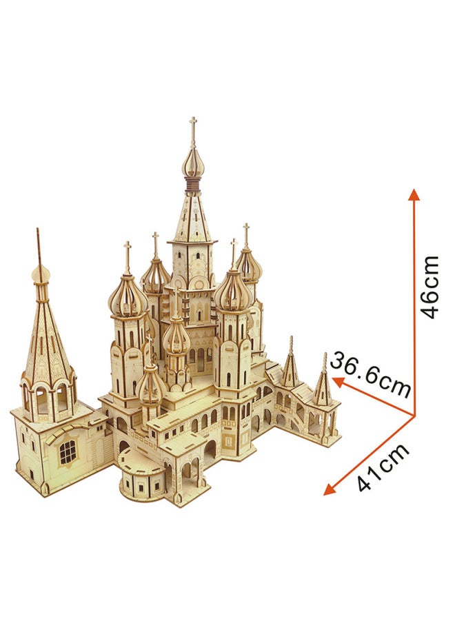 Generic Hot Sale St. Petersburg Children's Puzzle Wooden Assembled DIY Simulation Model Adult 3D Big Puzzle Toy-Color:Laser HG Russian Castle (12 Large Plates)  - Image 4