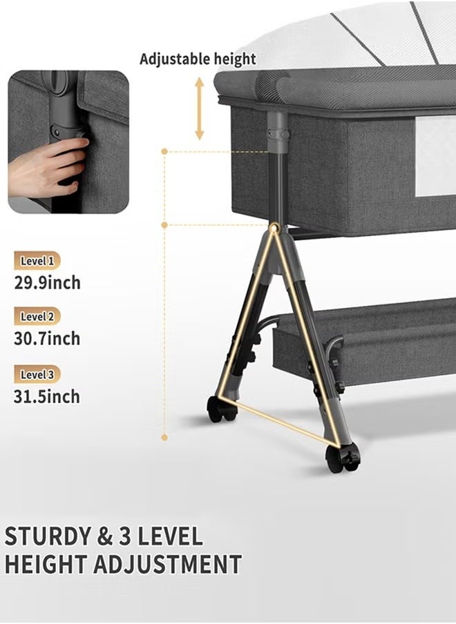 Generic Bedside Baby Bassinet, Adjustable Baby Bassinet Bedside Sleeper with Changing Stantion, Bedside Cradle Bed for Baby Boys or Girls, Dark Grey  - Image 4