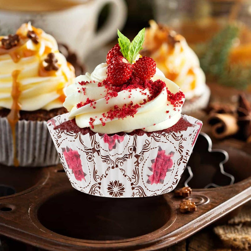 White Rose Dessert Cups 100 Pcs Oil Resistant Muffin Baking Paper Liners Cake Holders - Image 4