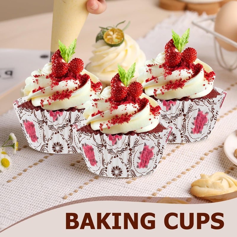 White Rose Dessert Cups 100 Pcs Oil Resistant Muffin Baking Paper Liners Cake Holders - Image 5
