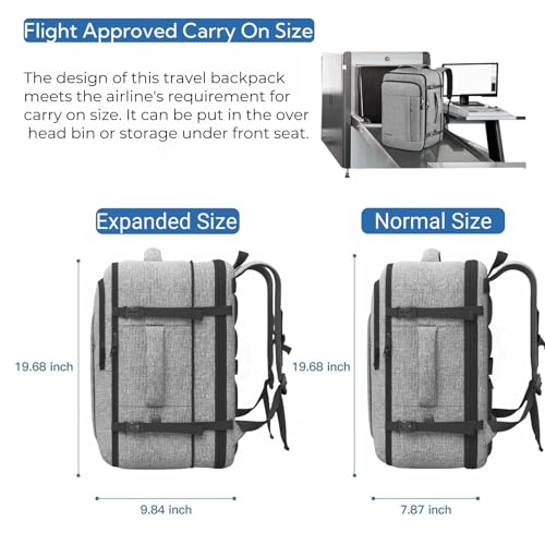 Gieury Travel Backpack, Extra Large 50L Expandable Backpack for Men Women, Carry On Backpack For Airplanes, Travel Essentials Luggage Suitcase Daypack Travel Gift Weekender Bag, Grey - Image 4