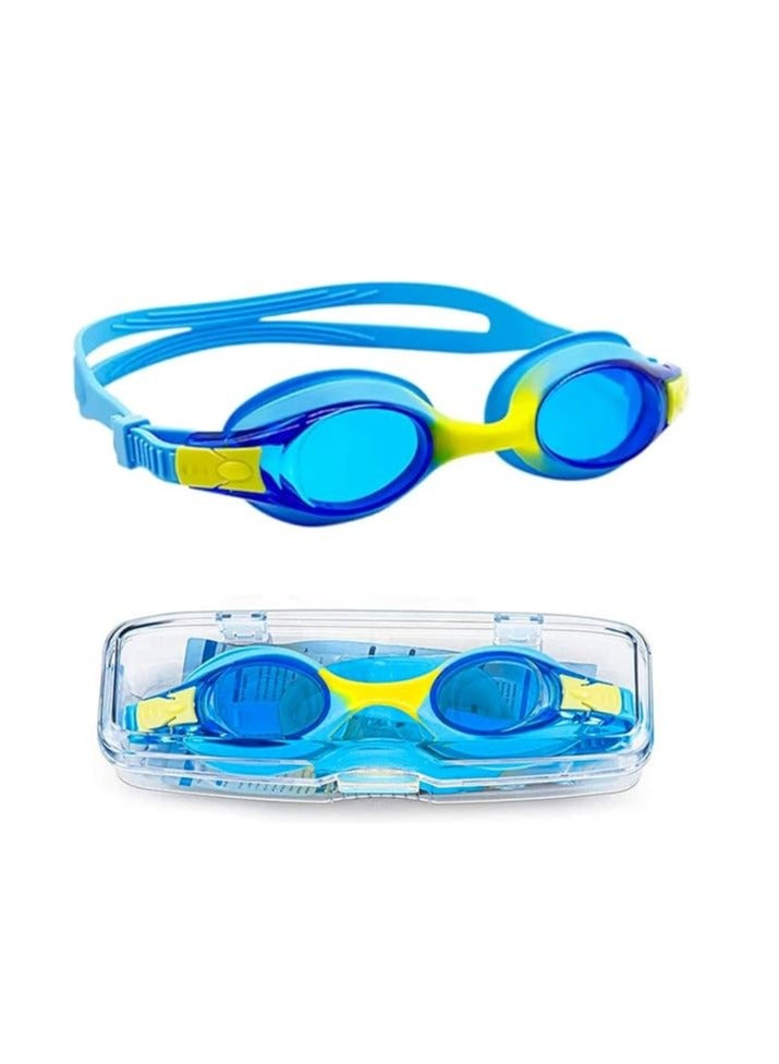 UKR Kids Swim Goggles Leakproof Soft Silicone Adjustable Strap, Nose Clip & Earplugs Swimming Pool Blue Glasses with Case Junior Googles for Boy Ages 6–14 - Image 1