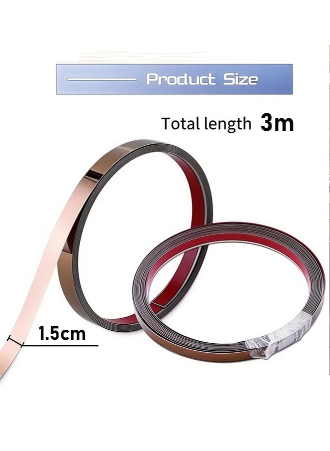 Self-Adhesive Wall Trim, Peel and Stick Metal Trim Molding, Glossy Gold Wall Trim, Imitation Brushed Metal Peel and Stick Molding Trim, Waterproof Mildew-Proof Sealing Tape, Flexible DIY Wall Accent Strip for Mirror Frame, Cabinet, Edges & Borders and Tiles 1.5*300cm - Image 2