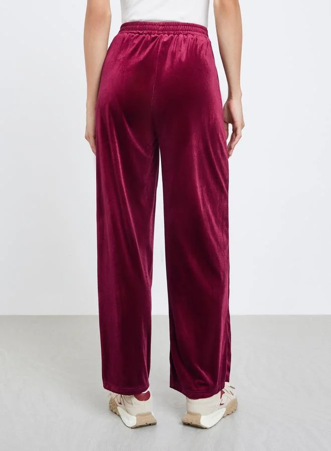 Styli Women Burgundy Plain Velvet Wide Leg Pants