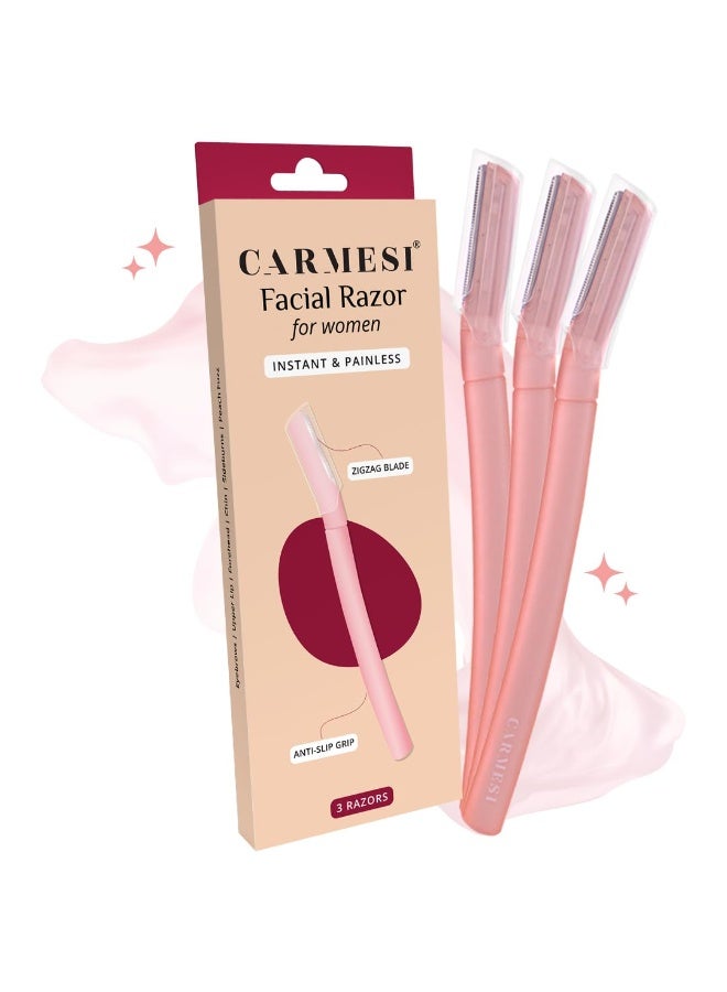 CARMESI Reusable Face Razor for Women Facial Hair- 3 Razors | Instant & Painless Hair Removal | For Eyebrows, Upper Lip, Forehead, Peach Fuzz, Chin and Sideburns | Dermaplaning Tool - Image 1