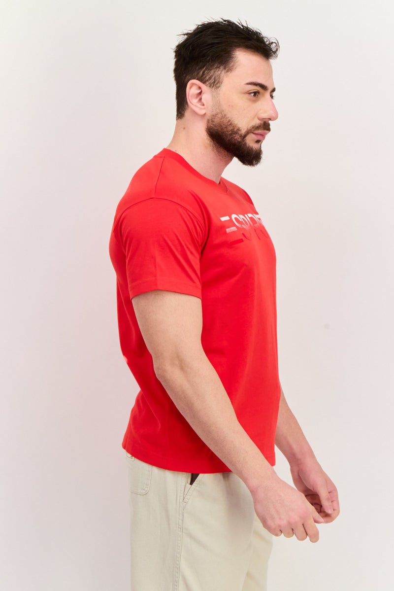 ESPRIT Men Crew Neck Short Sleeves Brand Logo T-Shirt, Red - Image 3