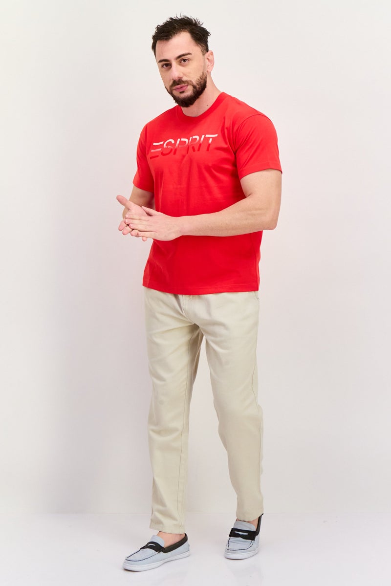 ESPRIT Men Crew Neck Short Sleeves Brand Logo T-Shirt, Red - Image 2