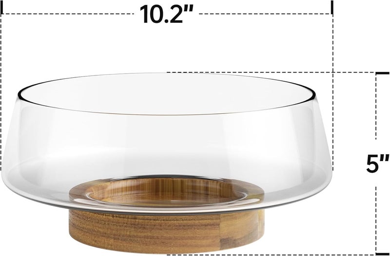 KITEISCAT Extra Large Glass Salad Bowl Set  Party Salad Bowls with Acacia Wood Base and Serving Utensils  Elegant and Practical Kitchen MustHave - Image 2