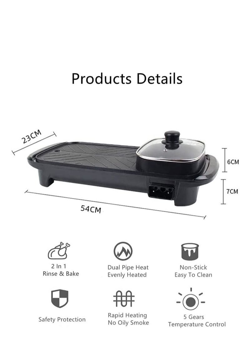 Generic - Electric BBQ Grill Hot Pot, Shabu Shabu Hot Pot, Non Stick, Temperature Control Hotpot Grill with Oil Sprayer and Brush, Suitable for 2  6 People Gatherings - Image 1