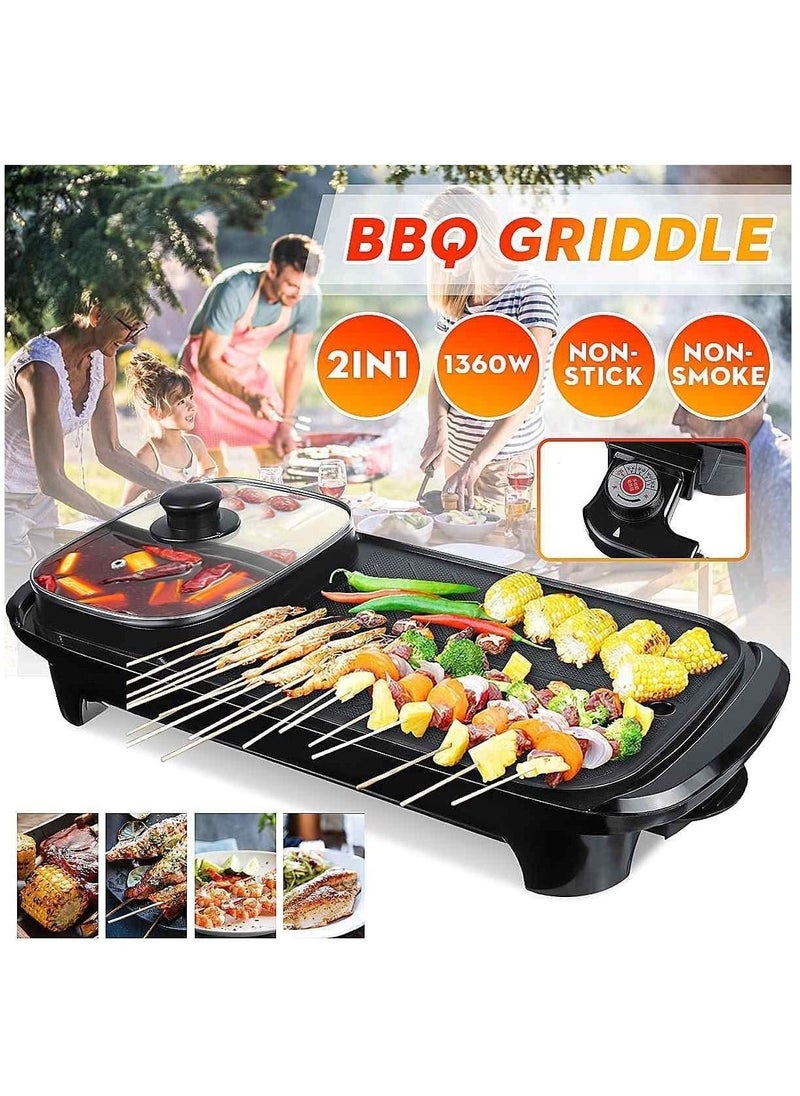 Generic - Electric BBQ Grill Hot Pot, Shabu Shabu Hot Pot, Non Stick, Temperature Control Hotpot Grill with Oil Sprayer and Brush, Suitable for 2  6 People Gatherings - Image 1