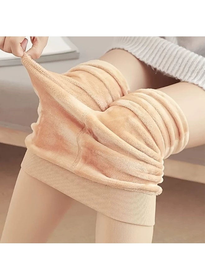 إيليلي بنطلون ضيق مبطن بالصوف للنساء، سميك ودافئ في الشتاء، متين ومصقول حراريًا، قابل للتمدد، لون البشرة - Image 4