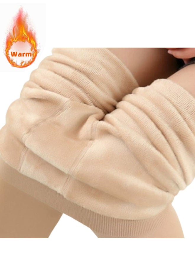 إيليلي بنطلون ضيق مبطن بالصوف للنساء، سميك ودافئ في الشتاء، متين ومصقول حراريًا، قابل للتمدد، لون البشرة - Image 1