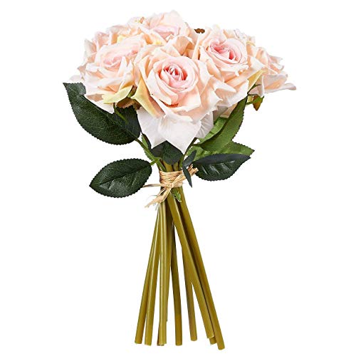 Fourwalls Beautiful Decorative Artificial Rose Flower Bouquet for Home décor (26 cm Tall, 10 Flower Stems, White/Pink) - Image 2