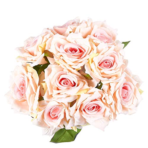 Fourwalls Beautiful Decorative Artificial Rose Flower Bouquet for Home décor (26 cm Tall, 10 Flower Stems, White/Pink) - Image 5