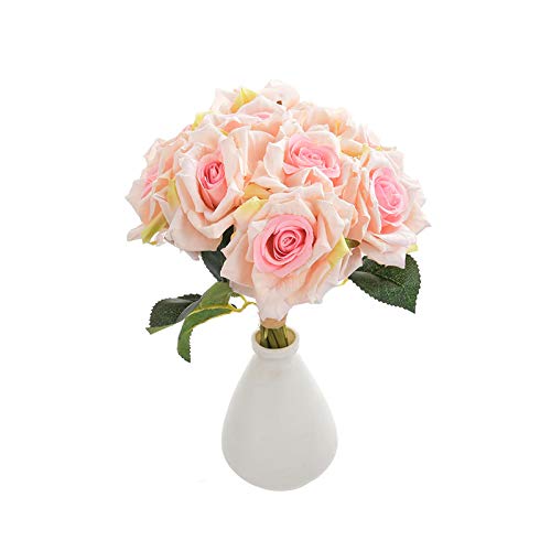 Fourwalls Beautiful Decorative Artificial Rose Flower Bouquet for Home décor (26 cm Tall, 10 Flower Stems, White/Pink) - Image 3