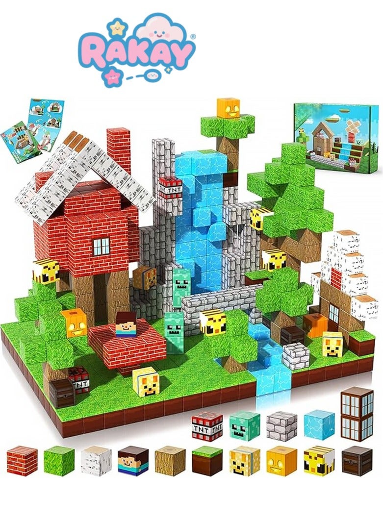 RAKAY 100PCS High-Strength Magnetic Blocks-Build Mine Magnet World Set Forest World Magnetic Building Blocks  for Boys & Girls Age 3-5 6-8, STEM Sensory Toys for Toddlers Gifts for 3+ Years Old Girls Boys,2cm Magnet Cubes Classroom Must Haves Construction Toys - Image 1