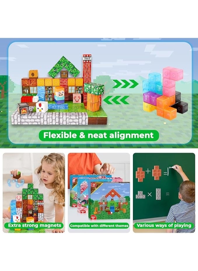 RAKAY 100PCS High-Strength Magnetic Blocks-Build Mine Magnet World Set Forest World Magnetic Building Blocks  for Boys & Girls Age 3-5 6-8, STEM Sensory Toys for Toddlers Gifts for 3+ Years Old Girls Boys,2cm Magnet Cubes Classroom Must Haves Construction Toys - Image 3