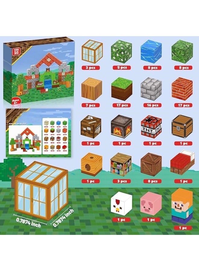 RAKAY 100PCS High-Strength Magnetic Blocks-Build Mine Magnet World Set Forest World Magnetic Building Blocks  for Boys & Girls Age 3-5 6-8, STEM Sensory Toys for Toddlers Gifts for 3+ Years Old Girls Boys,2cm Magnet Cubes Classroom Must Haves Construction Toys - Image 4