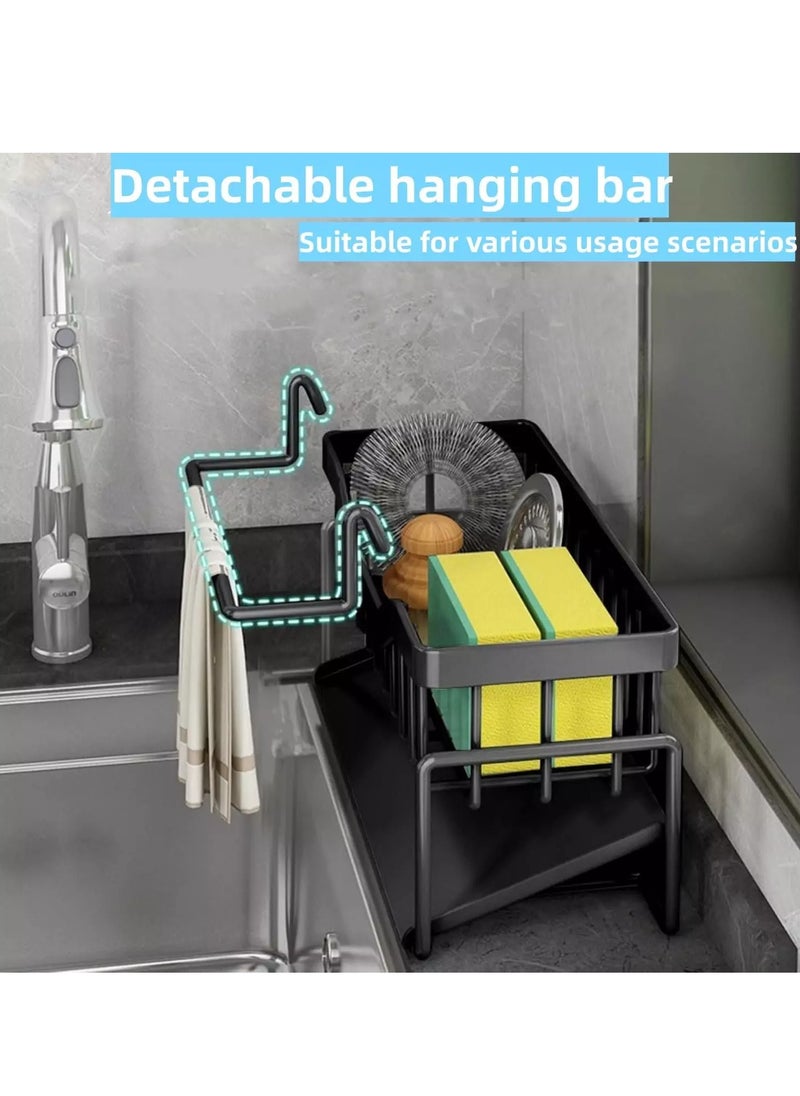 KCDMBUE Sink Caddy, Stainless Steel Kitchen Sink Organizer, Soap Dispenser with Drain Tray, Sponge Holder and Towel Rack for Sink Storage（Black)  - Image 5