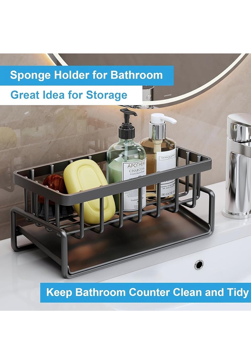 KCDMBUE Sink Caddy, Stainless Steel Kitchen Sink Organizer, Soap Dispenser with Drain Tray, Sponge Holder and Towel Rack for Sink Storage（Black)  - Image 2