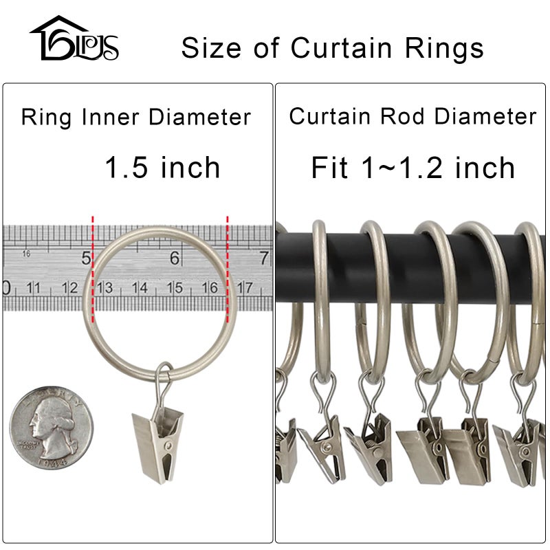 LLPJS 20 Pack Metal Curtain Rings with Clips, Curtain Clip Rings Hooks for Hanging Drapery Drapes Bows, Curtain Rod Rings 1.5 inch Interior Diameter, Matte Silver - Image 3