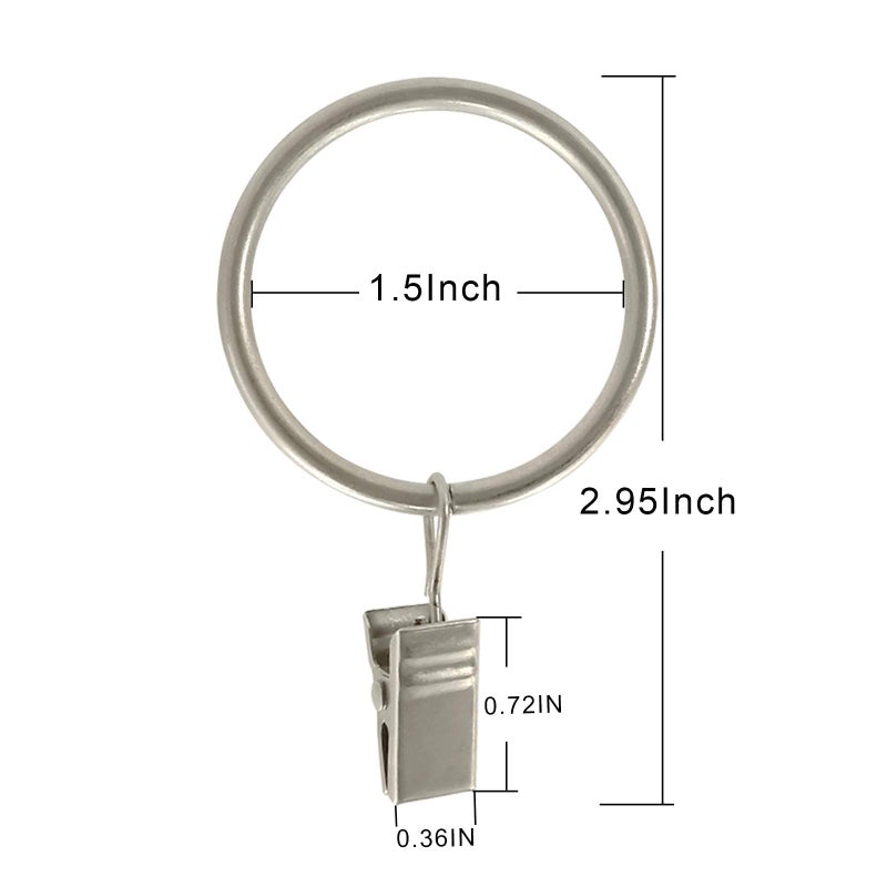 LLPJS 20 Pack Metal Curtain Rings with Clips, Curtain Clip Rings Hooks for Hanging Drapery Drapes Bows, Curtain Rod Rings 1.5 inch Interior Diameter, Matte Silver - Image 2