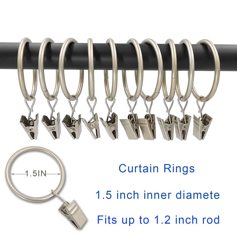 LLPJS 20 Pack Metal Curtain Rings with Clips, Curtain Clip Rings Hooks for Hanging Drapery Drapes Bows, Curtain Rod Rings 1.5 inch Interior Diameter, Matte Silver - Image 4