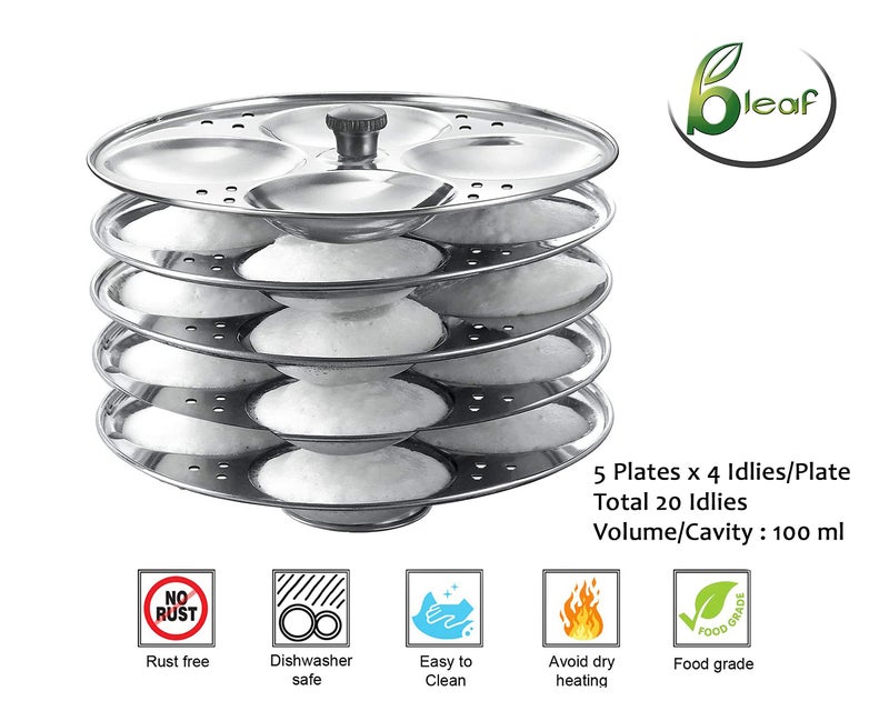BLeaf Stainless Steel-Regular Idli Stand/Idli Plates (5 Plates, 20 Idlis) - Image 4