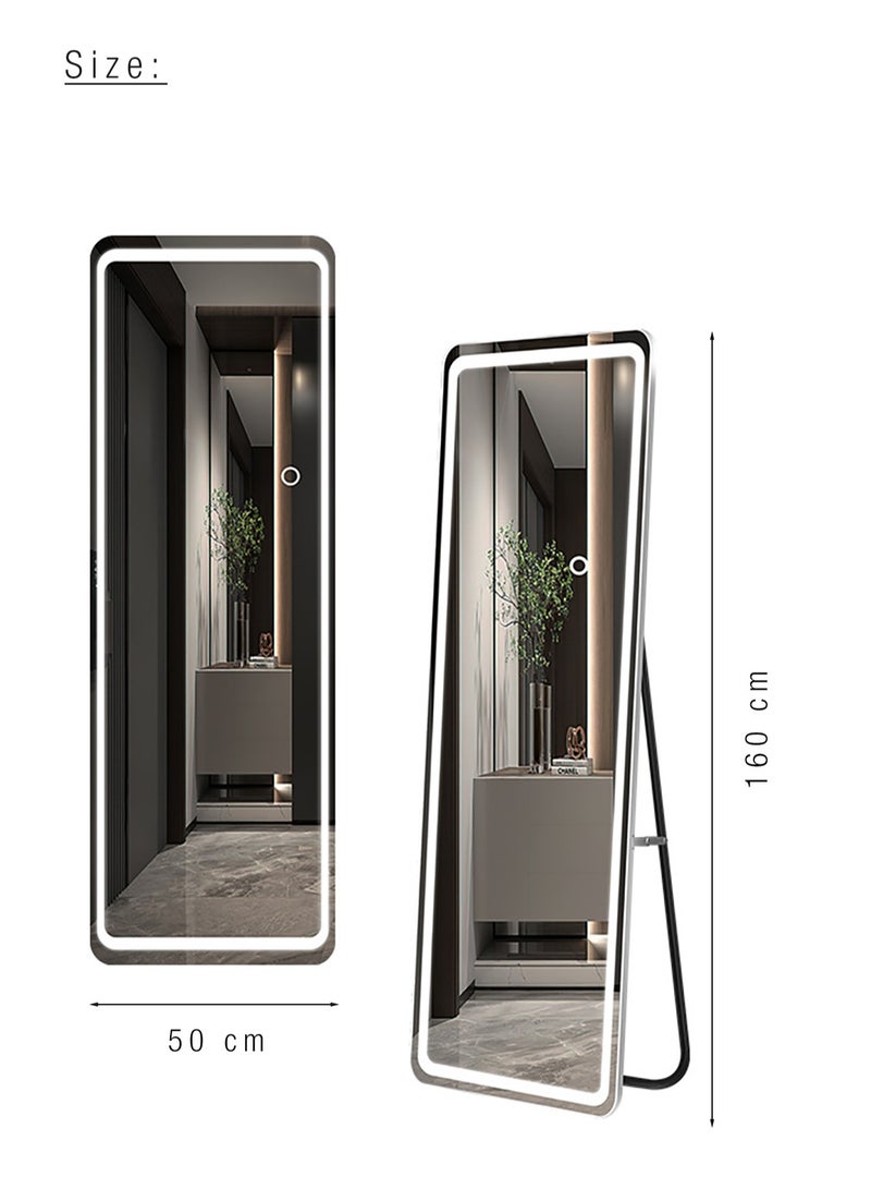 fashionhome LED Mirror Modern Full Length Mirror Standing Hanging or Leaning Against Wall Floor Mirror Dressing Mirror Wall Mounted Mirror Aluminum Alloy Thin Black Frame 3 Color LED 50x160cm Type A - Image 4