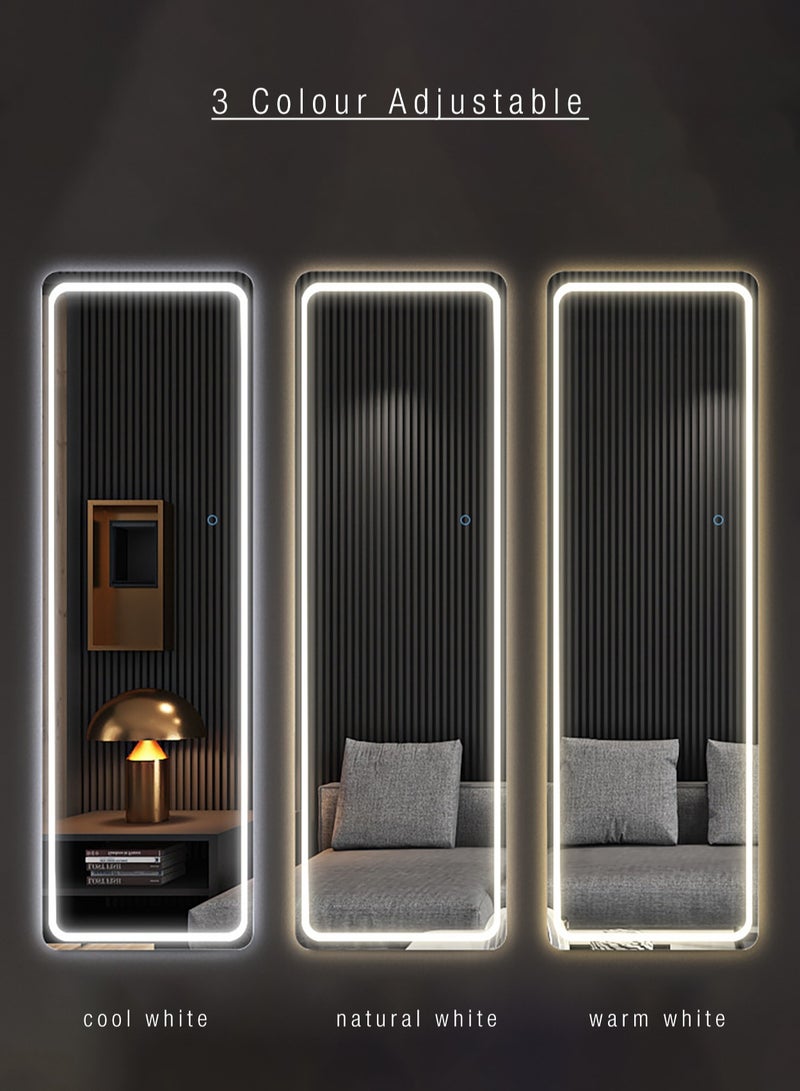 fashionhome LED Mirror Modern Full Length Mirror Standing Hanging or Leaning Against Wall Floor Mirror Dressing Mirror Wall Mounted Mirror Aluminum Alloy Thin Black Frame 3 Color LED 50x160cm Type A - Image 5