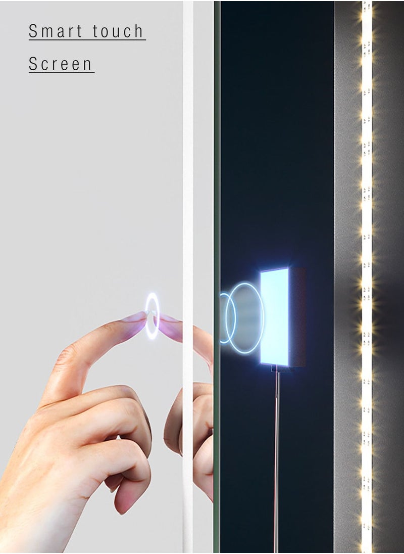 fashionhome LED Mirror Modern Full Length Mirror Standing Hanging or Leaning Against Wall Floor Mirror Dressing Mirror Wall Mounted Mirror Aluminum Alloy Thin Black Frame 3 Color LED 50x160cm Type A  - Image 4